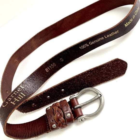 Garnet Hill 81156 Full Grain Brown Leather Belt sz SMALL 33” Silver Tone Buckle - Picture 5 of 5